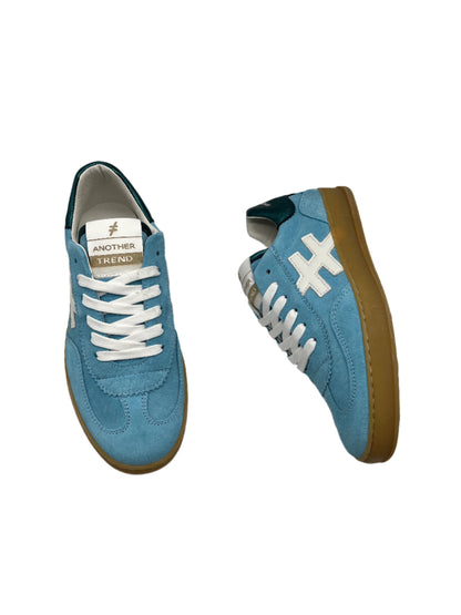 Another Trend A032M367 Light Blue Trainers with White Logo & Teal Heel