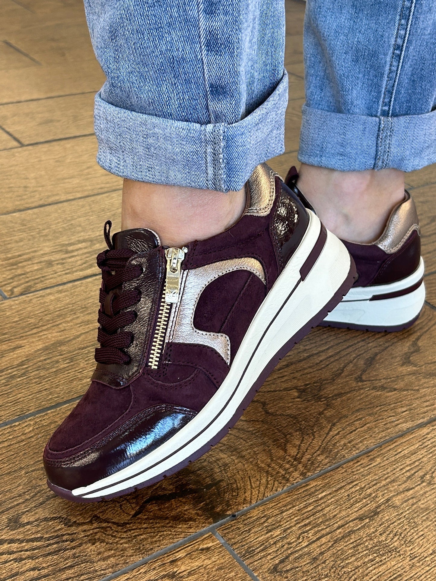 Caprice 9-23300-44 551 Bordeaux Combi H Fit Sneakers with Zip