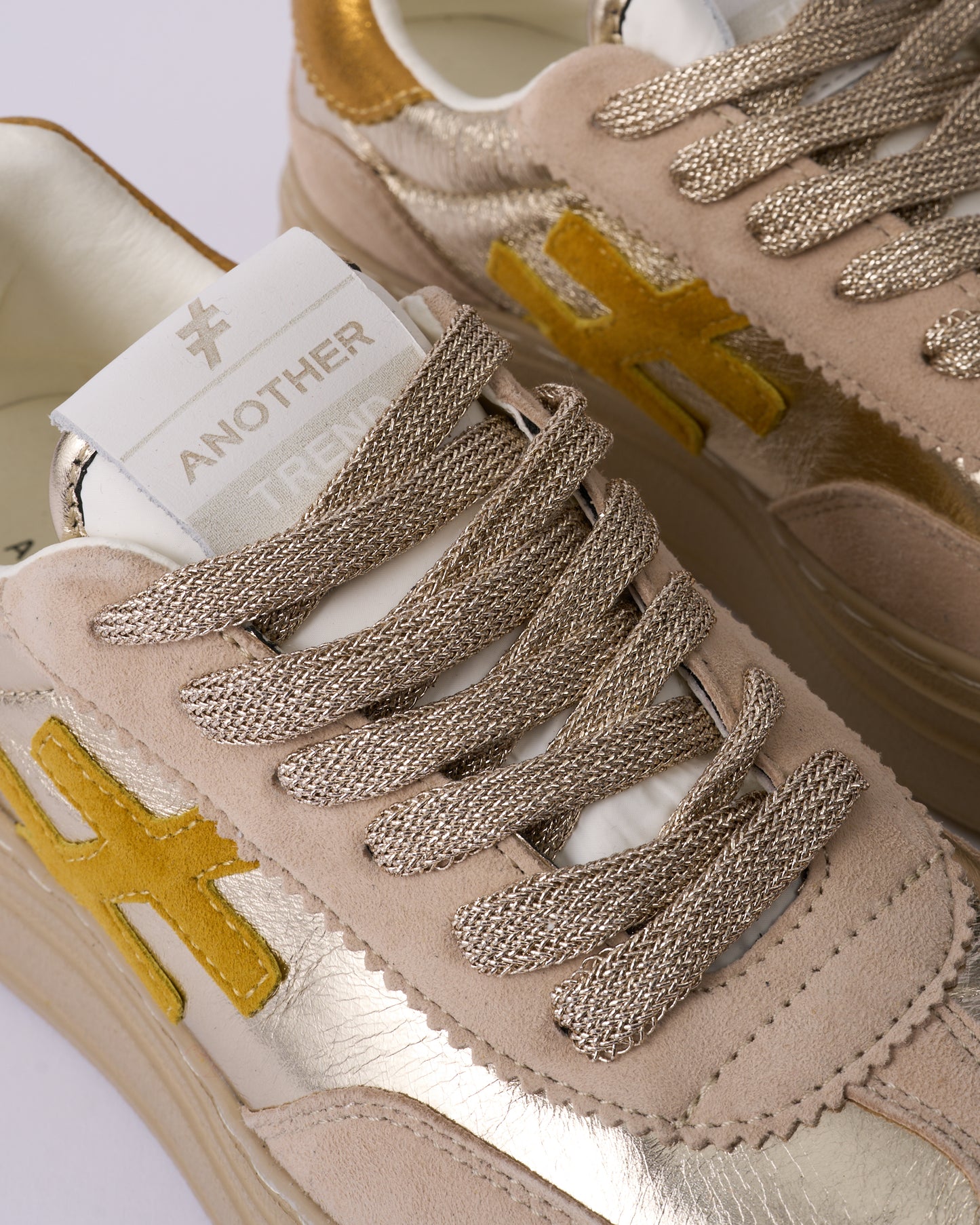 Another Trend A0357879 Lino & Platino Beige, Gold & Mustard Thick Sole Trainers