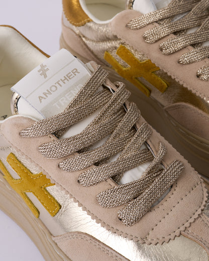 Another Trend A0357879 Lino & Platino Beige, Gold & Mustard Thick Sole Trainers