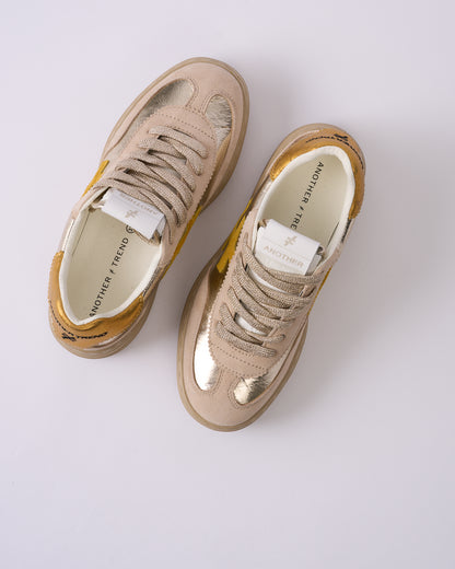 Another Trend A0357879 Lino & Platino Beige, Gold & Mustard Thick Sole Trainers