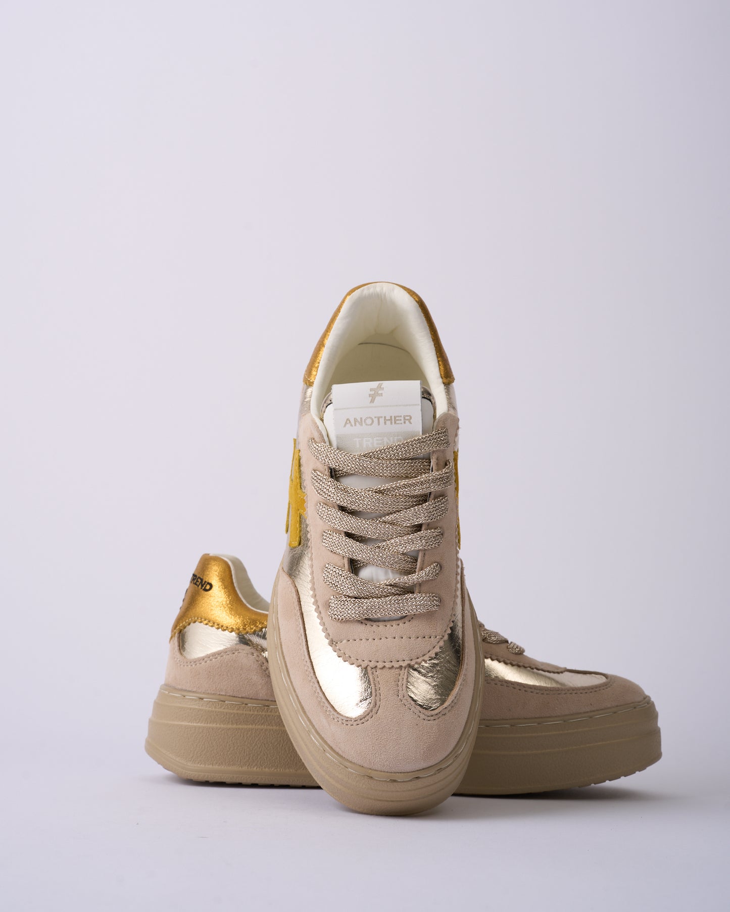 Another Trend A0357879 Lino & Platino Beige, Gold & Mustard Thick Sole Trainers