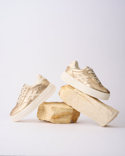 Another Trend A0352643 Platino Gold & Cream Trim Thick Sole Trainers