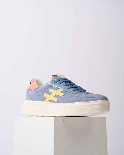 Another Trend A035M326 Jeans Blue & Pink Heel Thick Sole Trainers