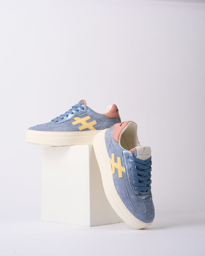 Another Trend A035M326 Jeans Blue & Pink Heel Thick Sole Trainers