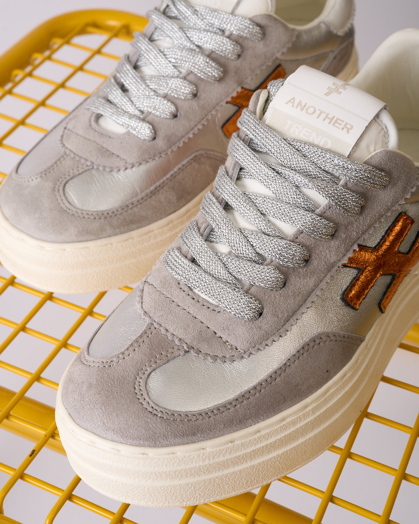 Another Trend A035M338 Tortola Grey Silver Combi Thick Sole Trainers