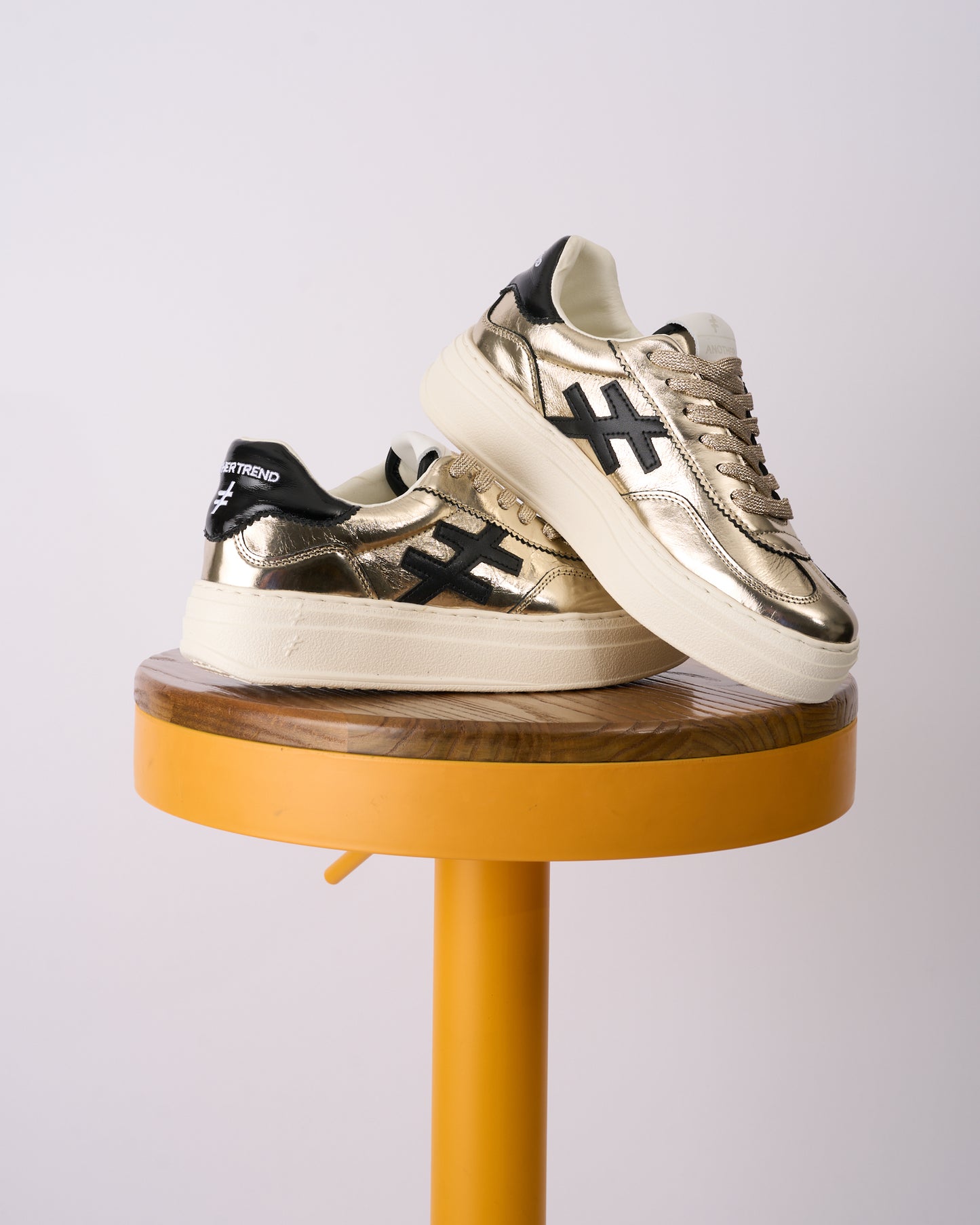 Another Trend A035M343 Platino Gold & Black Logo Thick Sole Trainers