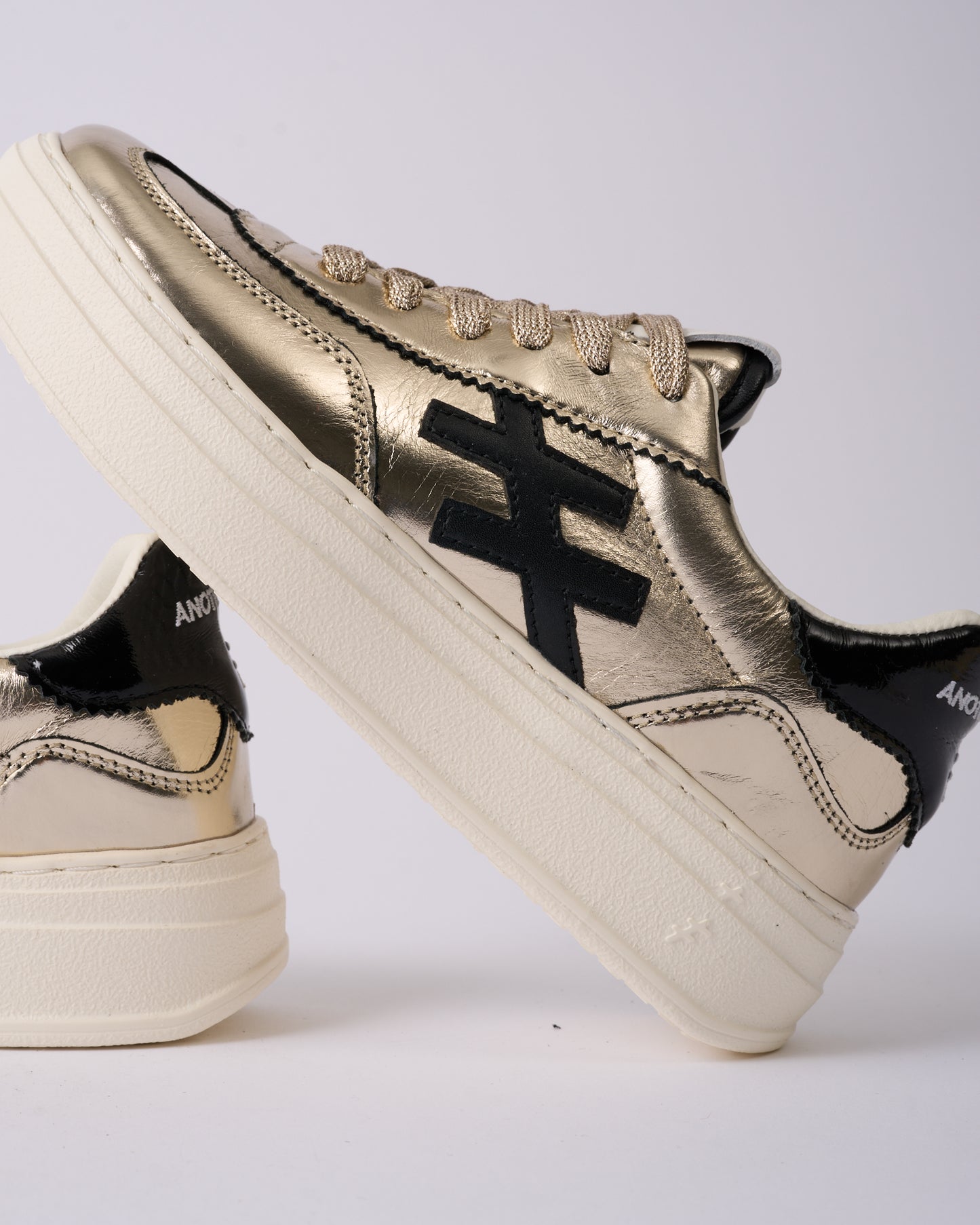 Another Trend A035M343 Platino Gold & Black Logo Thick Sole Trainers