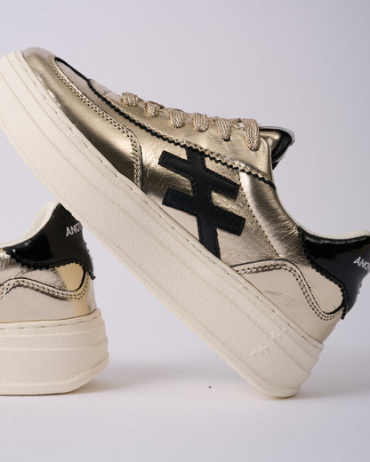 Another Trend A035M343 Platino Gold & Black Logo Thick Sole Trainers