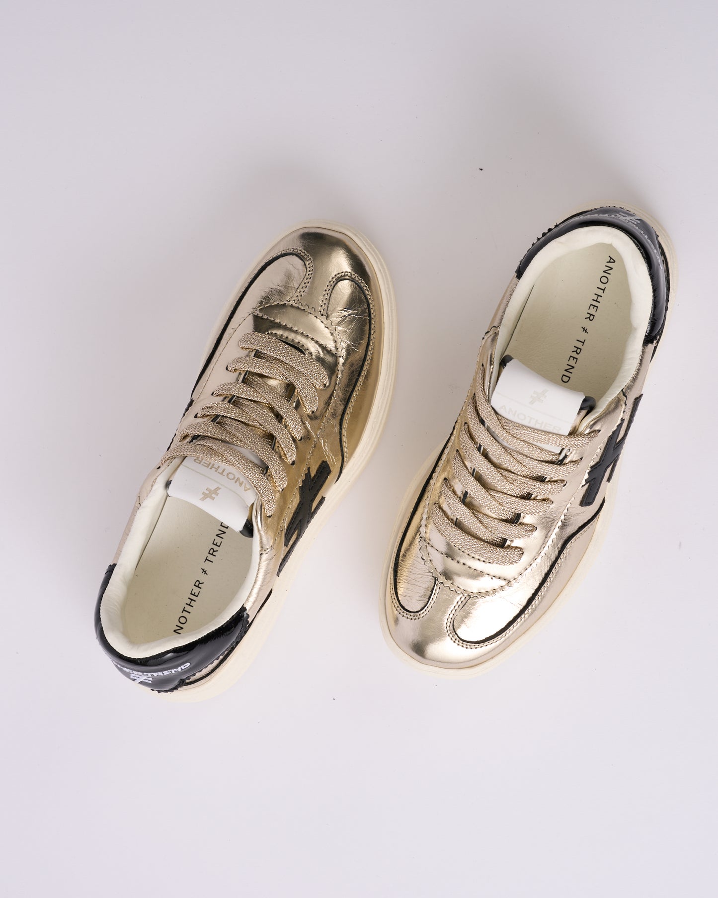 Another Trend A035M343 Platino Gold & Black Logo Thick Sole Trainers