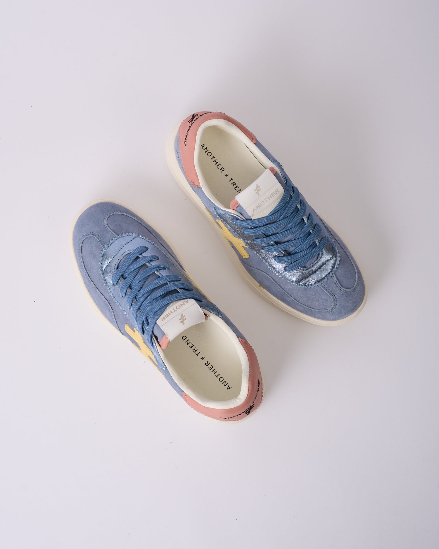 Another Trend A035M326 Jeans Blue & Pink Heel Thick Sole Trainers