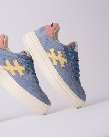 Another Trend A035M326 Jeans Blue & Pink Heel Thick Sole Trainers