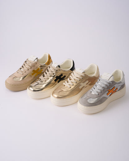 Another Trend A035M343 Platino Gold & Black Logo Thick Sole Trainers