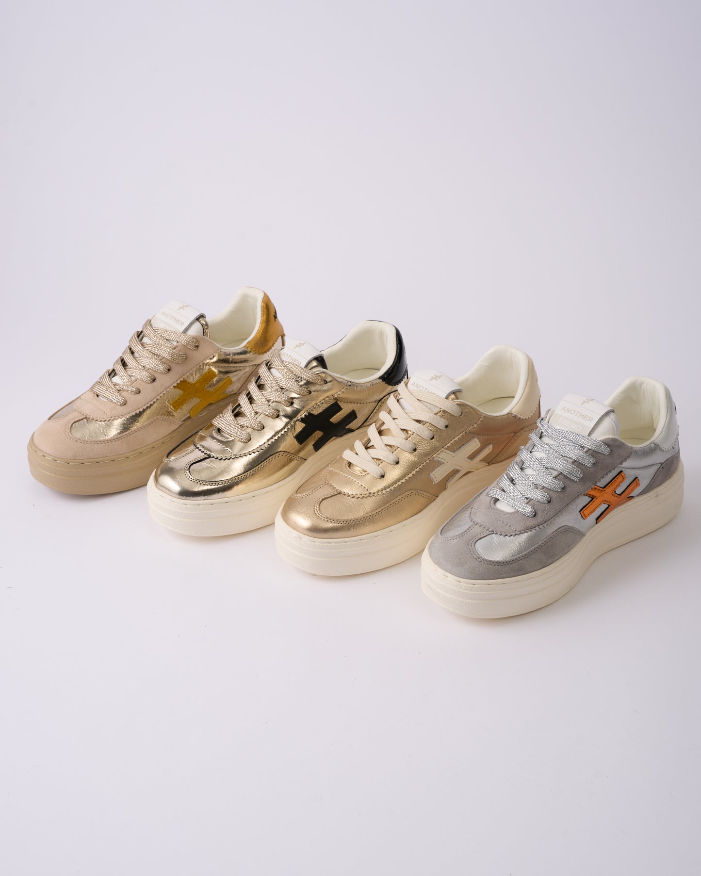 Another Trend A0352643 Platino Gold & Cream Trim Thick Sole Trainers