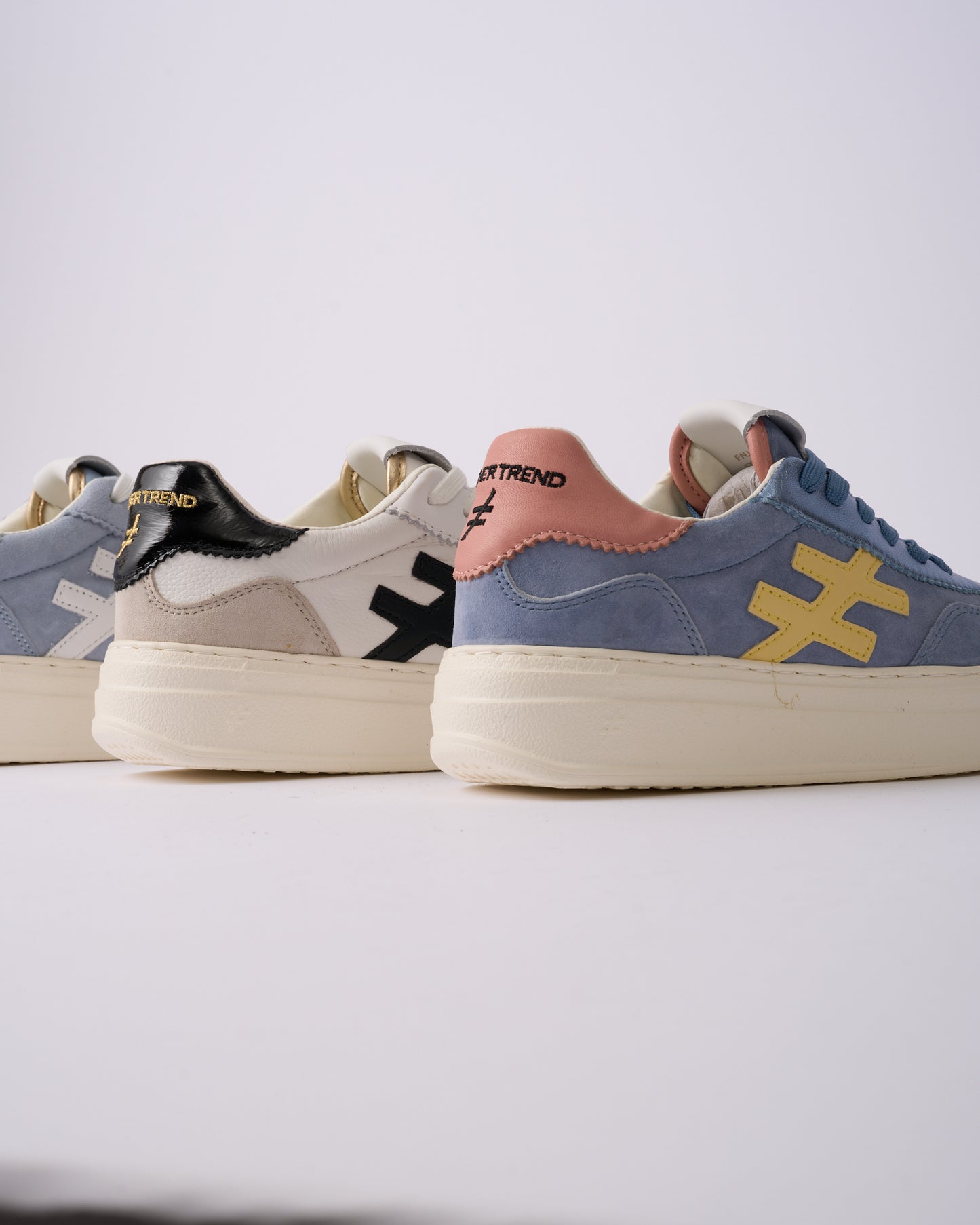 Another Trend A035M326 Jeans Blue & Pink Heel Thick Sole Trainers