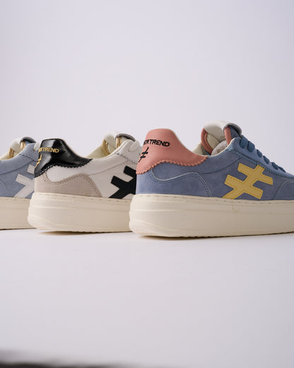 Another Trend A035M326 Jeans Blue & Pink Heel Thick Sole Trainers