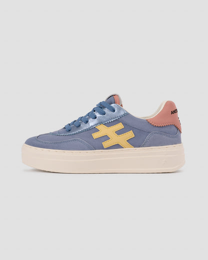 Another Trend A035M326 Jeans Blue & Pink Heel Thick Sole Trainers
