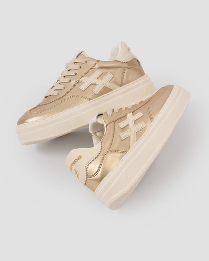 Another Trend A0352643 Platino Gold & Cream Trim Thick Sole Trainers