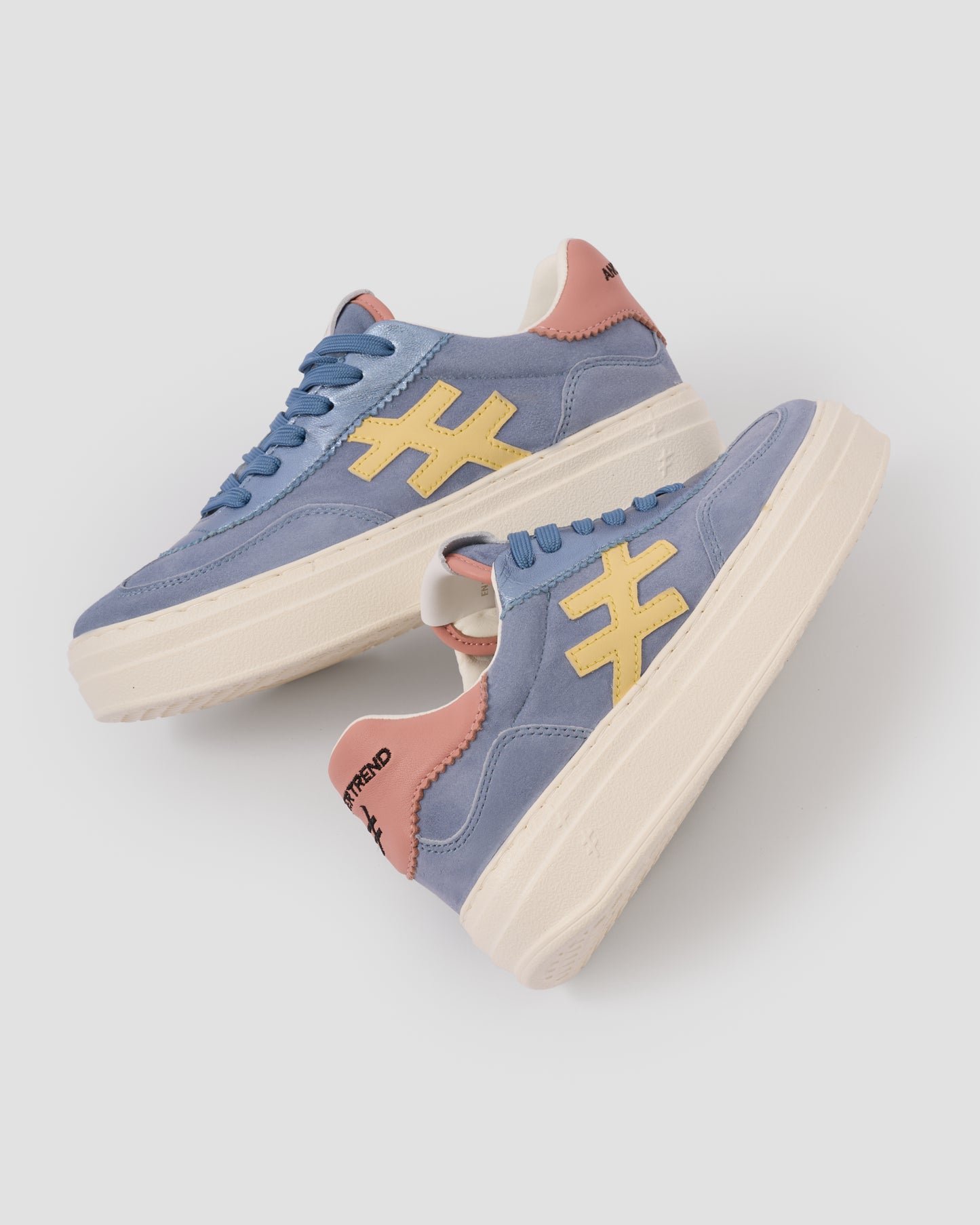 Another Trend A035M326 Jeans Blue & Pink Heel Thick Sole Trainers
