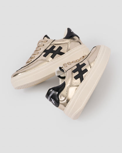 Another Trend A035M343 Platino Gold & Black Logo Thick Sole Trainers