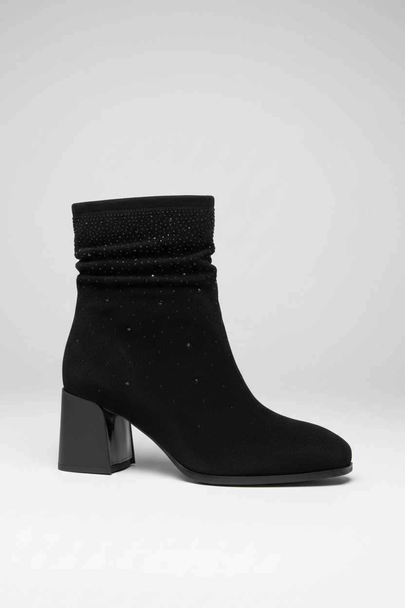 Loretta Vitale C96111 Black Sparkle Block Heel Boots