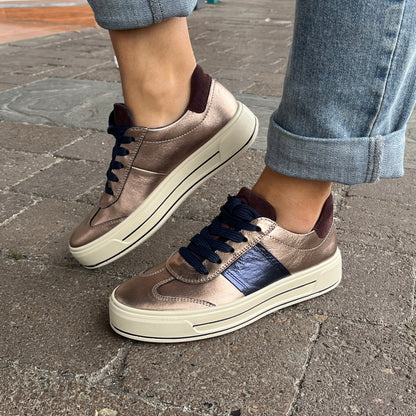 Ara 12-23012 05 Canberra 3.0 H Fit Bronze & Navy Metallic Sneakers with Plum Heel