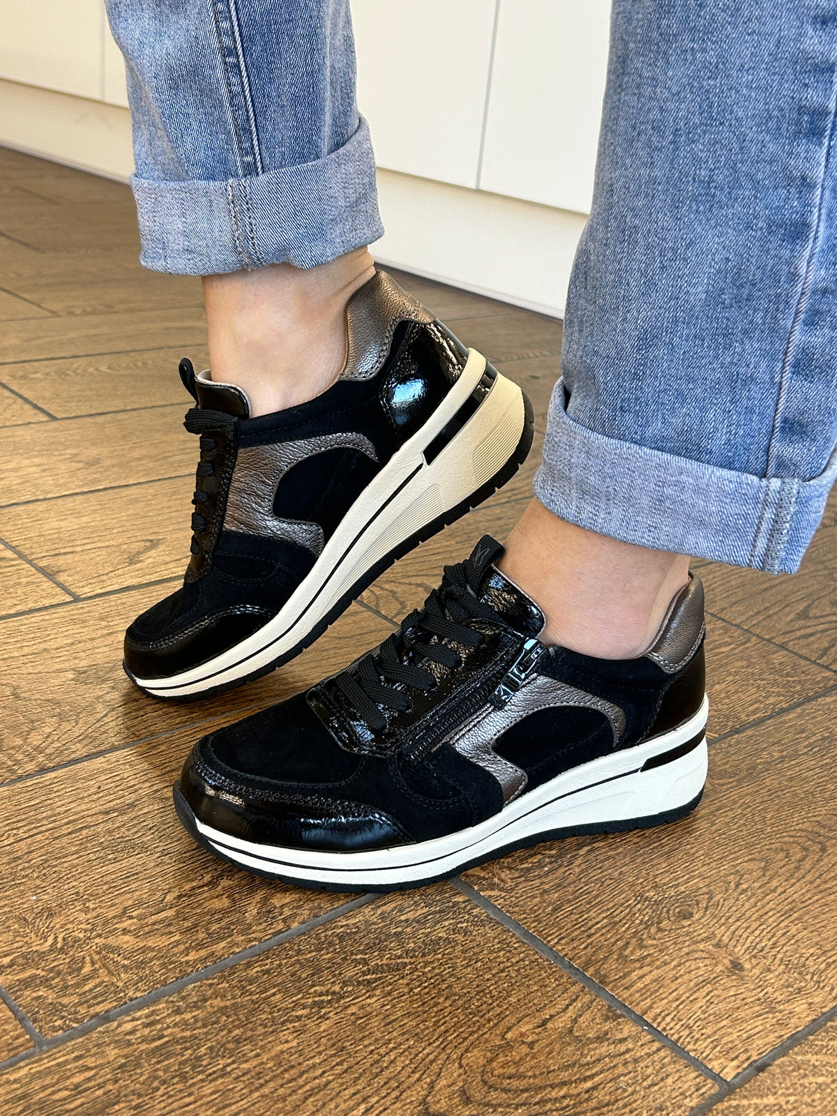 Caprice 9-23300-44 020 Black Combi H Fit Sneakers with Zip