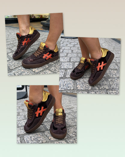 Another Trend A0328103 Ante+Terciopelo Brown, Orange & Gold Trainers