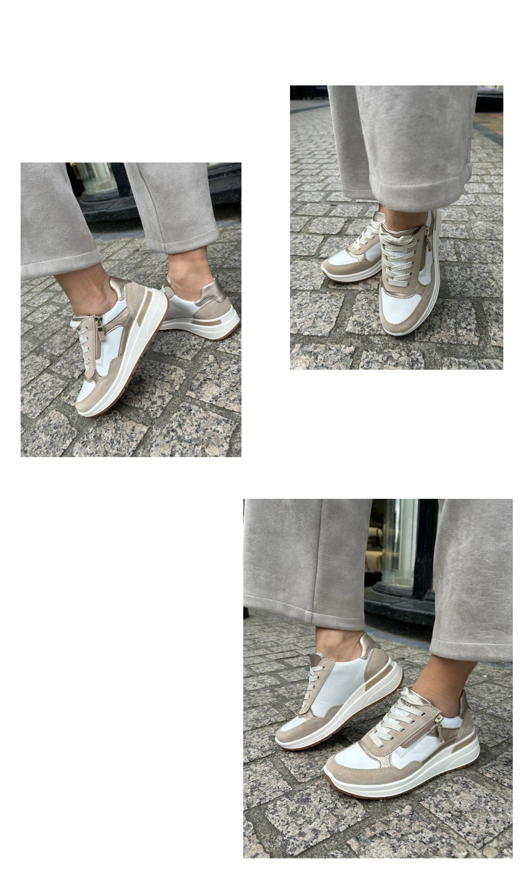 Ara 12-57702 25 Garda H Fit Beige, White & Gold Mix Sneakers with Zip
