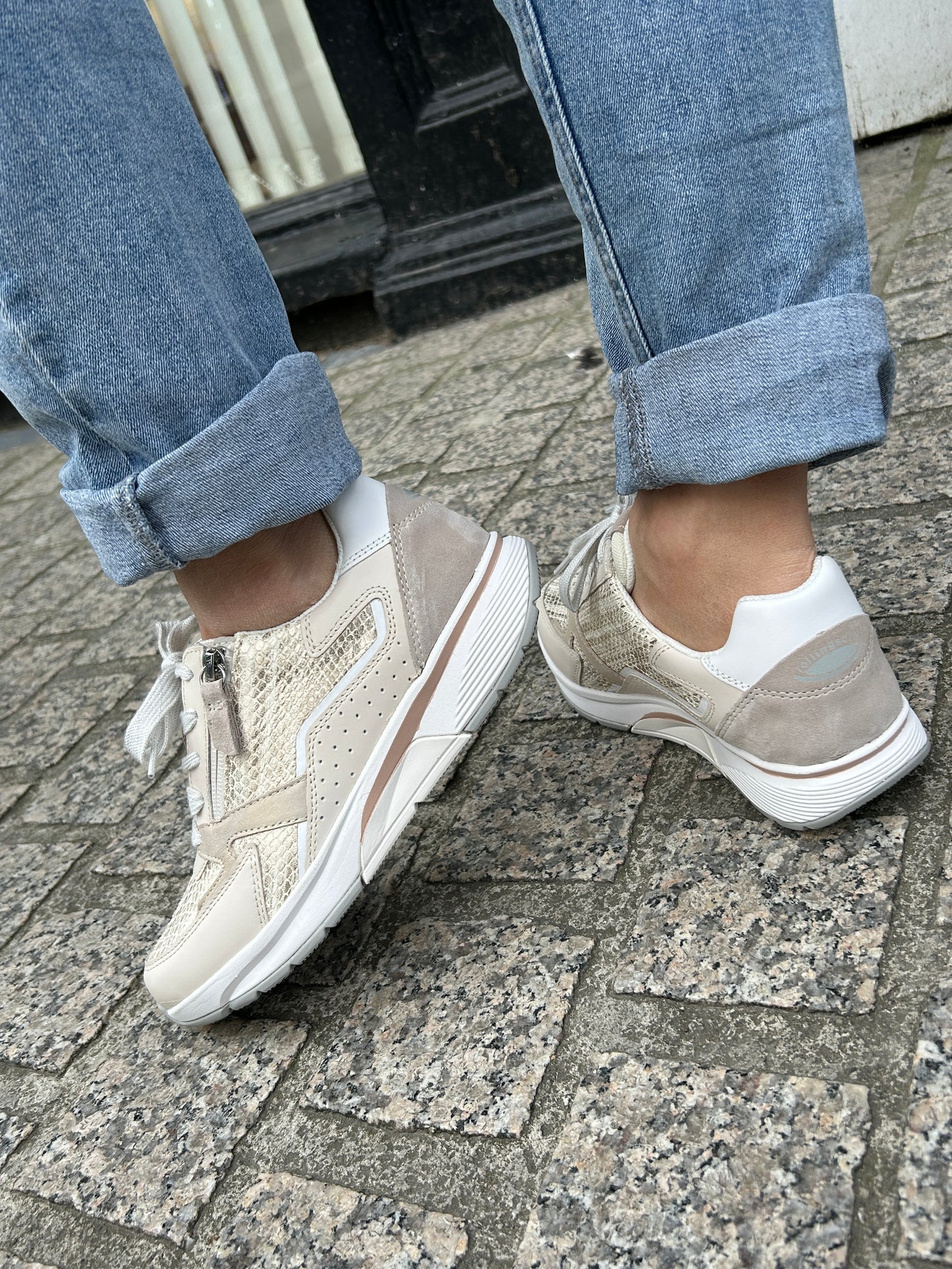 Gabor Rollingsoft 86.878.35 Gold, Ivory & White Combi Sneakers