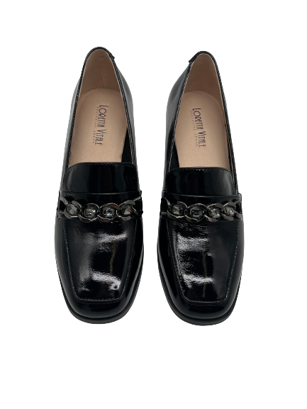Loretta Vitale B709 Black Patent Block Heel Slip On Shoes