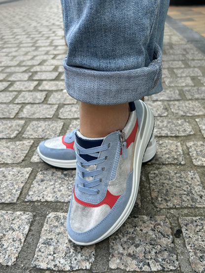 Ara 12-57702 92 Garda H Fit Blue, Silver, Red & Beige Mix Sneakers with Zip