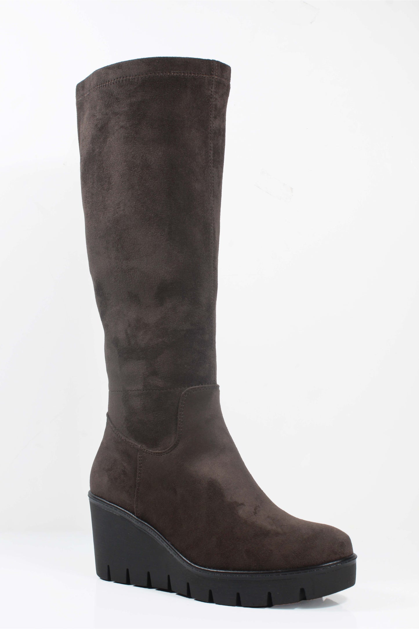 Susst Becky26 Brown Micro Soft Top Wedge Knee High Boots