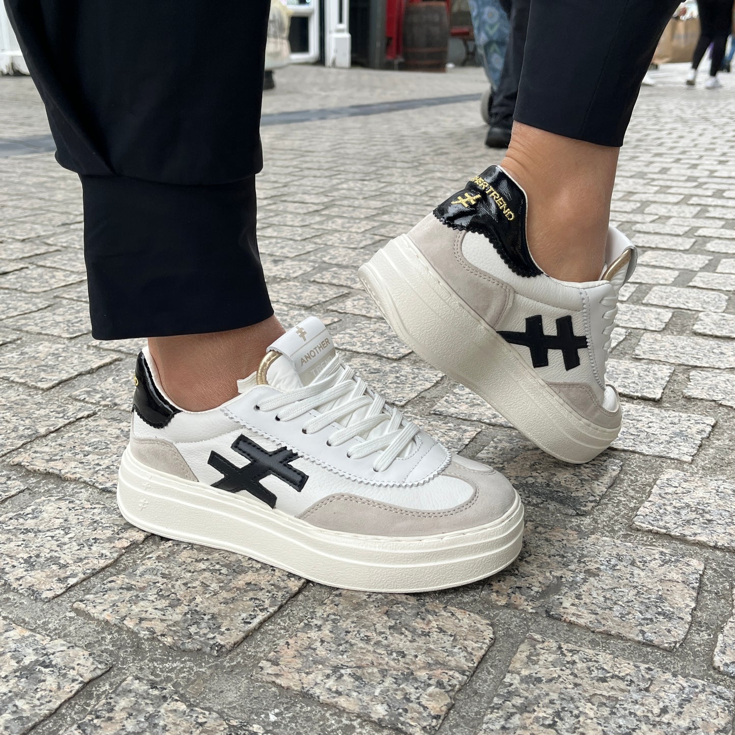 Another Trend A0353100 White, Black & Grey Thick Sole Trainers