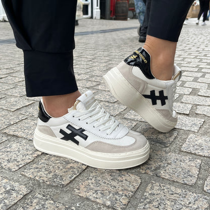 Another Trend A0353100 White, Black & Grey Thick Sole Trainers