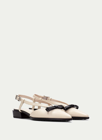 Hispanitas BHV264858 Butter & Black Slingback Shoes with Black Bow