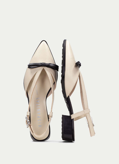 Hispanitas BHV264858 Butter & Black Slingback Shoes with Black Bow