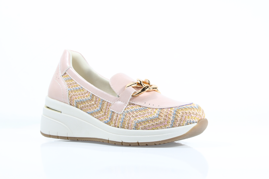 Susst BONNIE26 Pink Multi PU Chain Trim Wedge Casual Shoe