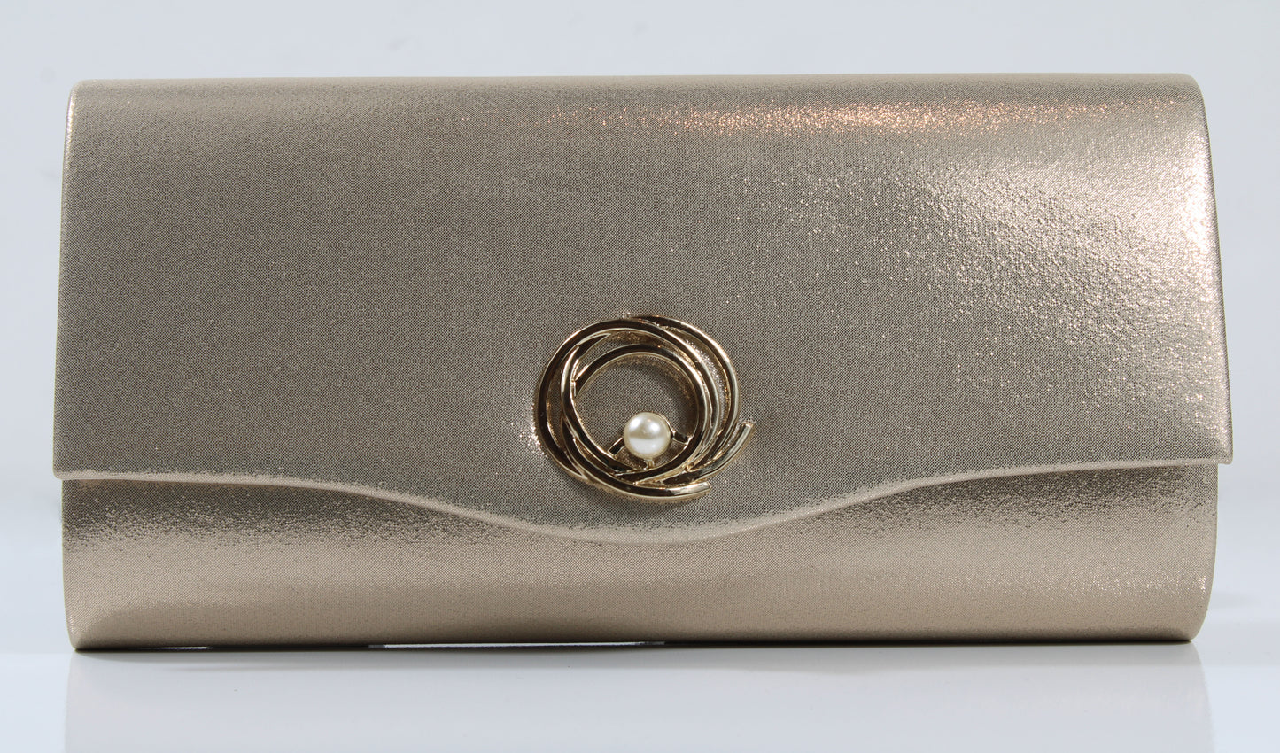 Cocco Ritz BG1036 Champagne Gold Met Fabric Pearl Trim Clutch Bag