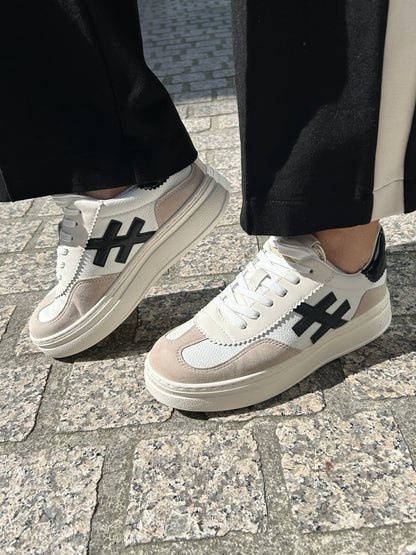 Another Trend A0353100 White, Cream, Black & Grey Thick Sole Trainers