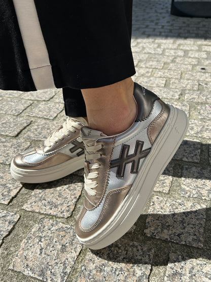 Another Trend A03561E5 Metal Silver & Gold Mix Thick Sole Trainers