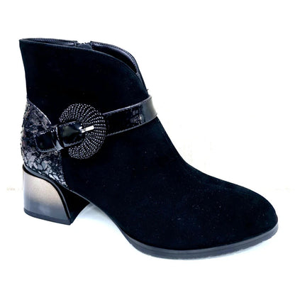 Loretta Vitale C3849A Black Suede Ankle Boots with Ombre Heel