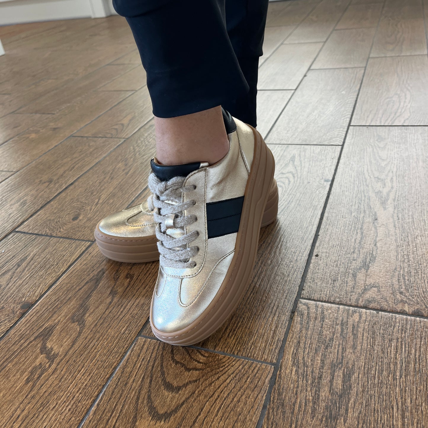 Gabor 73.350.62 Champagne Gold & Black Trainers with Platform Sole
