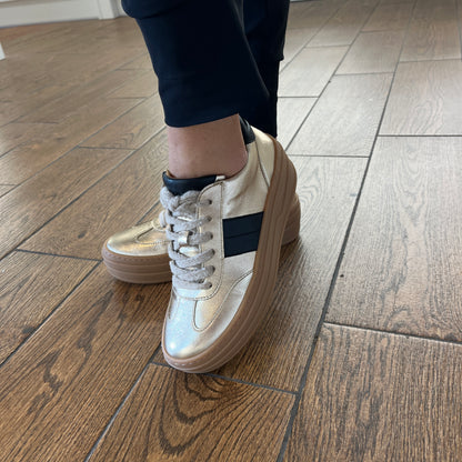 Gabor 73.350.62 Champagne Gold & Black Trainers with Platform Sole