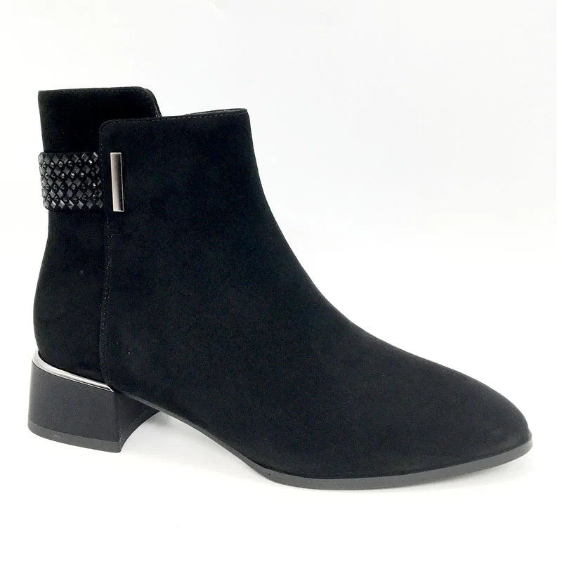 Loretta Vitale C9673 Black Suede Ankle Boots with Sparkle Back