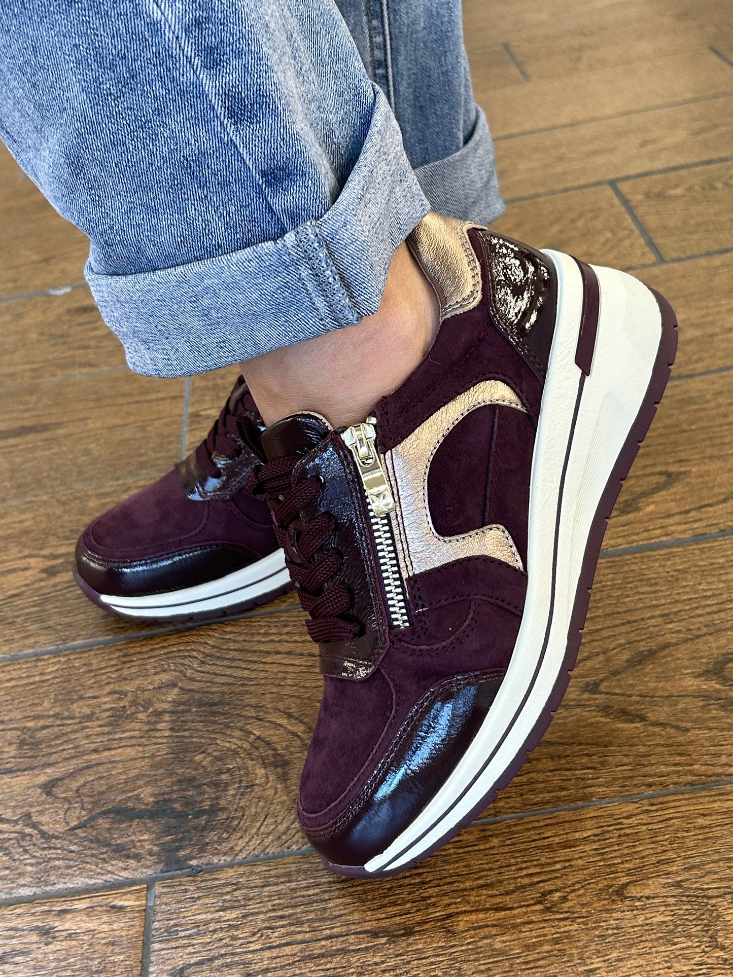 Caprice 9-23300-44 551 Bordeaux Combi H Fit Sneakers with Zip