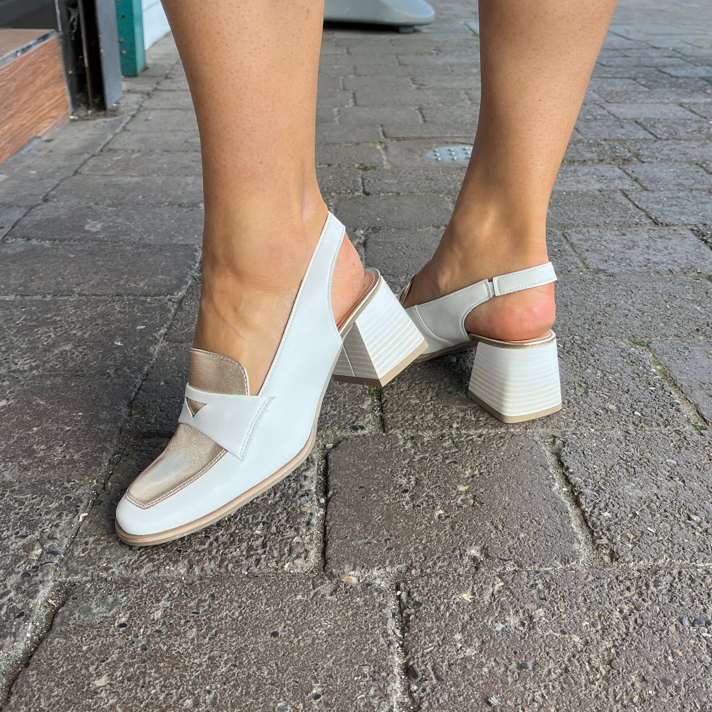 Bioeco by Arka 4175 2022+2646+2772 White Leather Block Heel Slingback Shoes