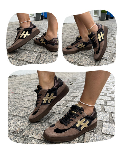 Another Trend A0328115 Ante+Terciopelo Tostado Brown & Light Gold Trainers