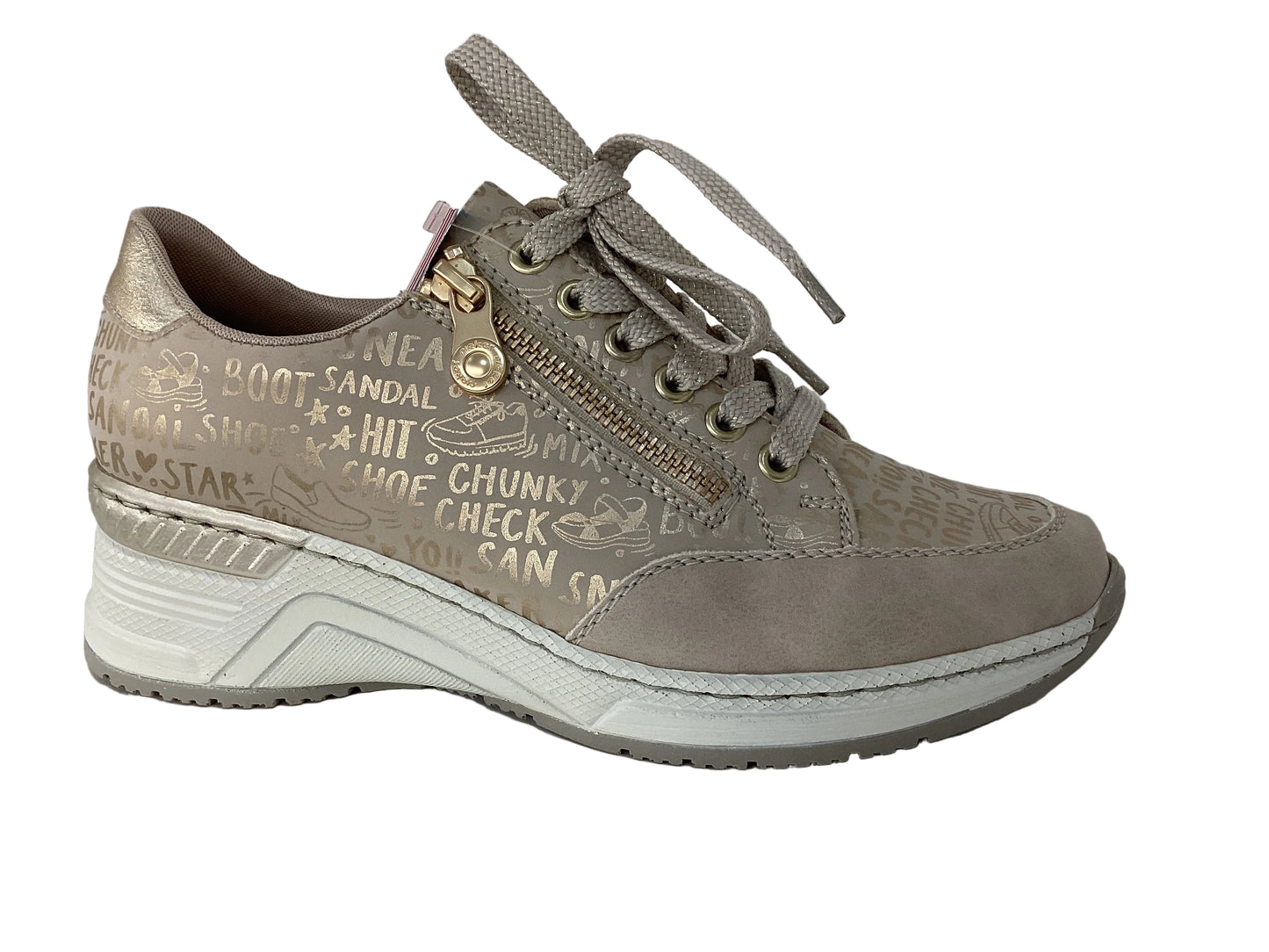 Rieker N4316-62 Ginger Beige & Light Gold G Fit Sneakers with Zip