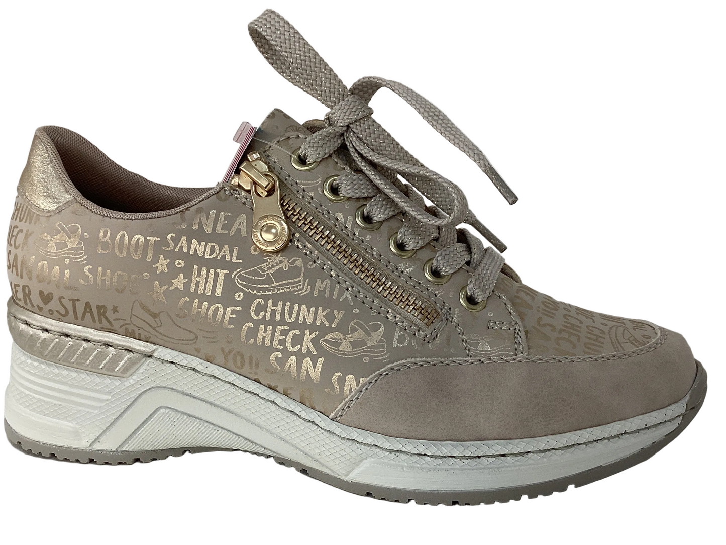 Rieker N4316-62 Ginger Beige & Light Gold G Fit Sneakers with Zip